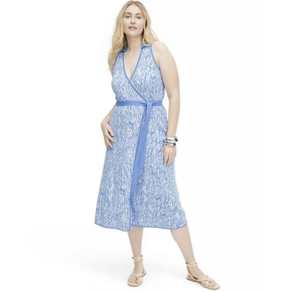 Diane Von Furstenberg DVF x Target  Collared Sea Twig Blue Sweater Dress XL NWT